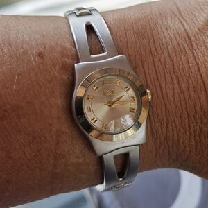 Lei Silver and Gold Retro Watch with Geometric Bracelet